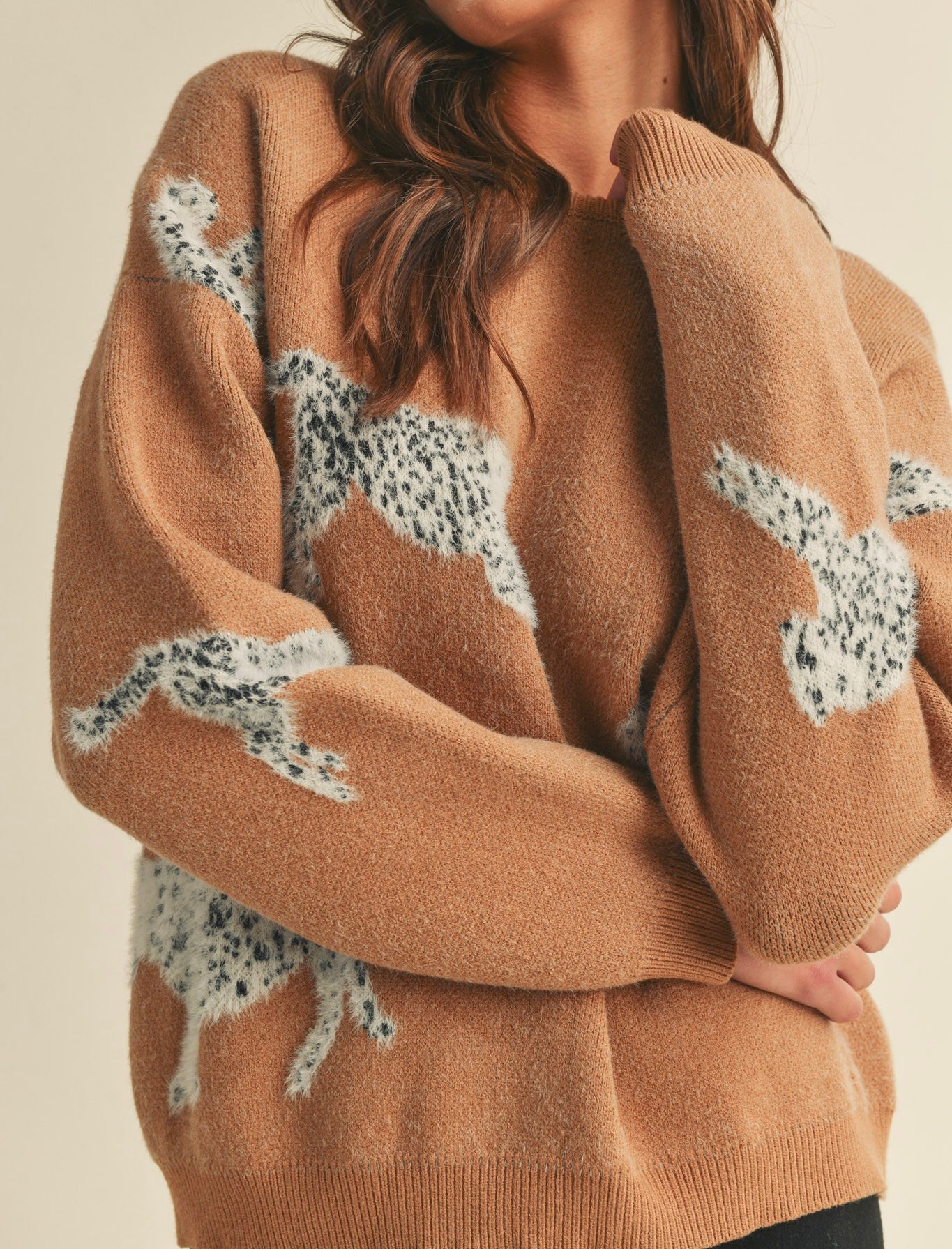 Warm Tan Leopard Knit Sweater