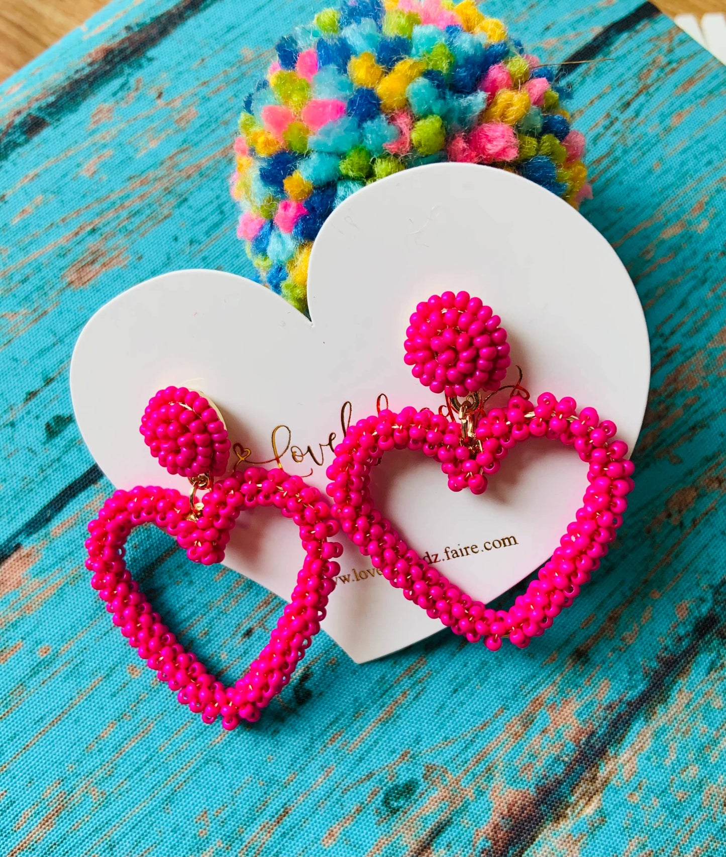 Lovelybeadz - Pink Beaded heart Earrings