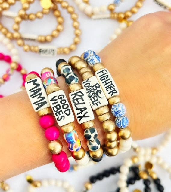 Audra Style - Affirmation Word Beaded Bracelets Inspirational - Black and: Mom