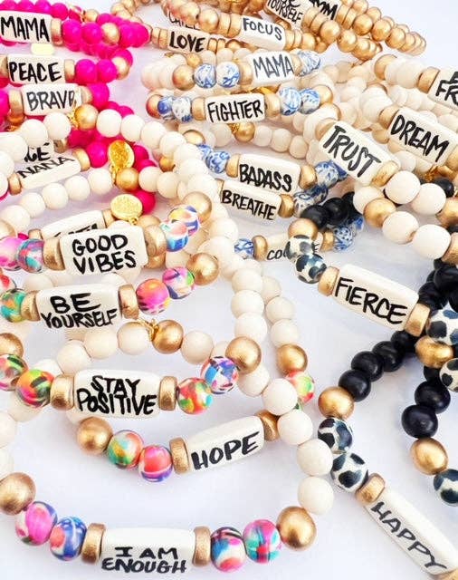 Audra Style - Affirmation Word Beaded Bracelets Inspirational - Black and: Badass