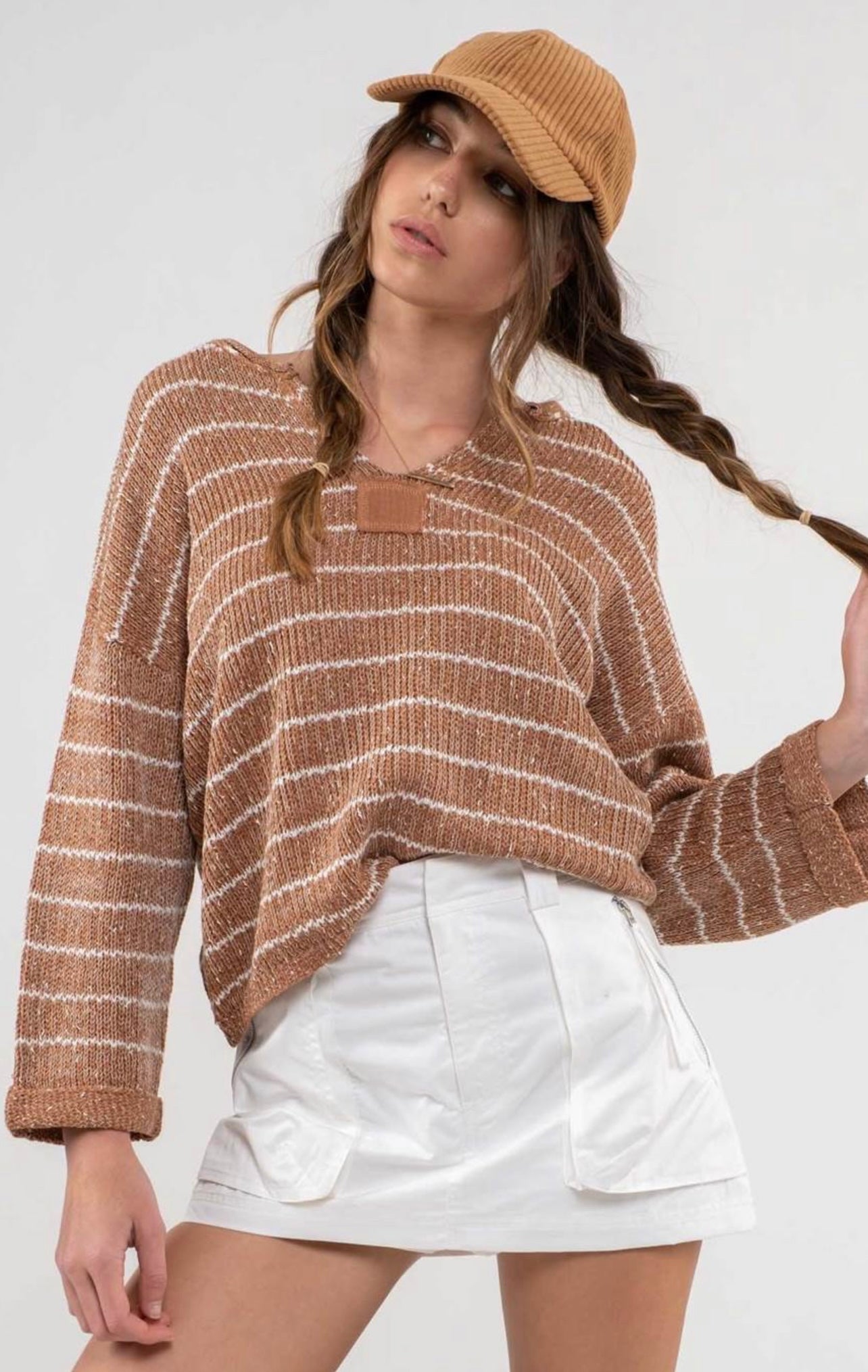 Striped Drop Shoulder Knit Sweater - Sienna