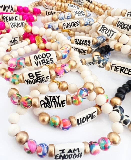 Audra Style - Affirmation Word Beaded Bracelets Inspirational - Black and: Badass