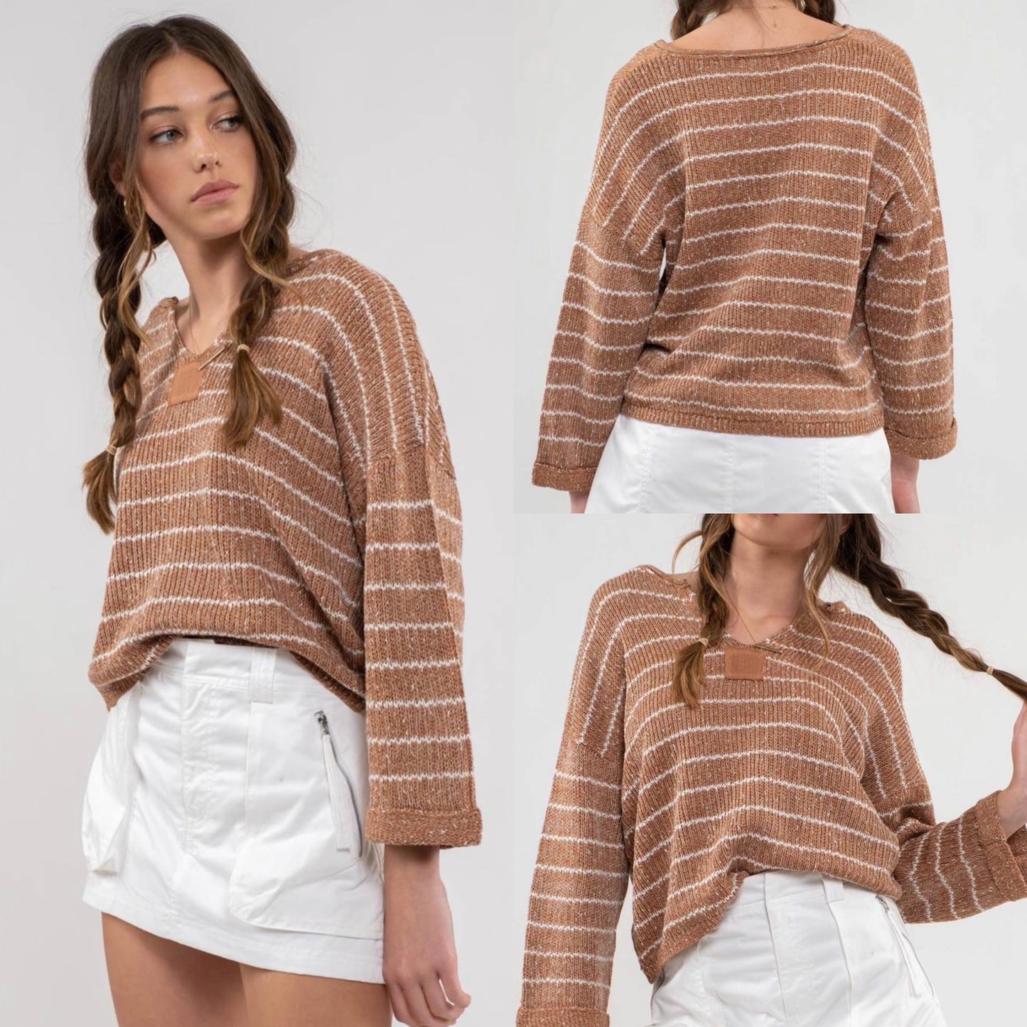 Striped Drop Shoulder Knit Sweater - Sienna