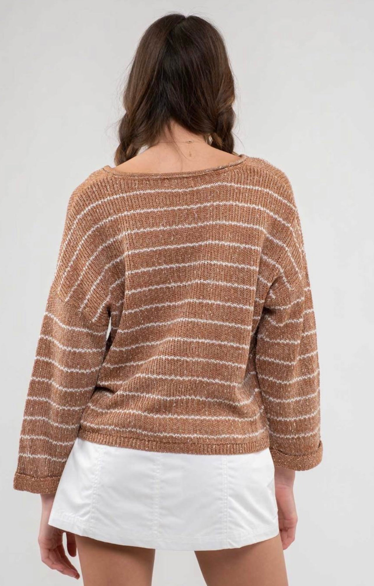 Striped Drop Shoulder Knit Sweater - Sienna