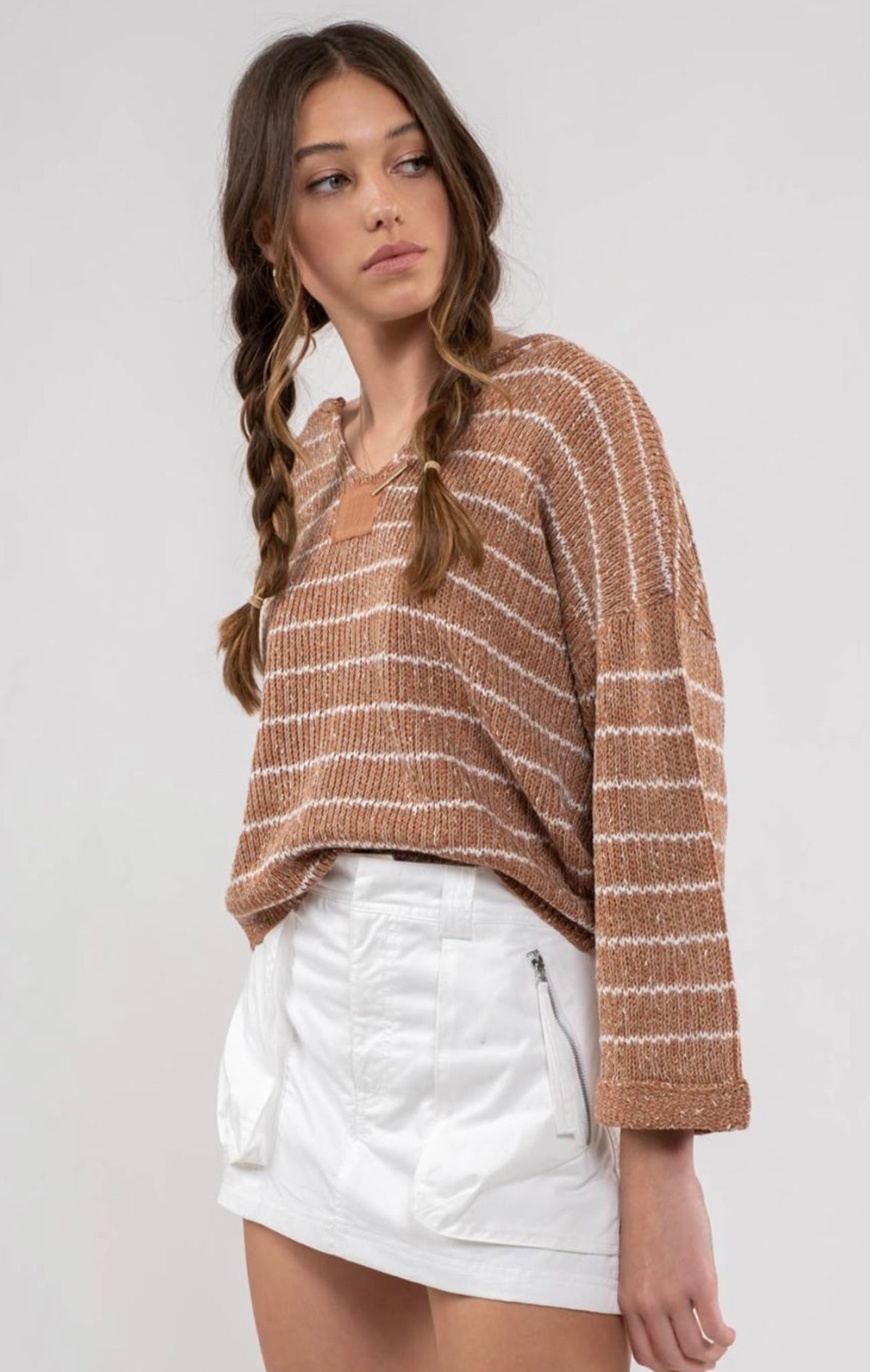 Striped Drop Shoulder Knit Sweater - Sienna