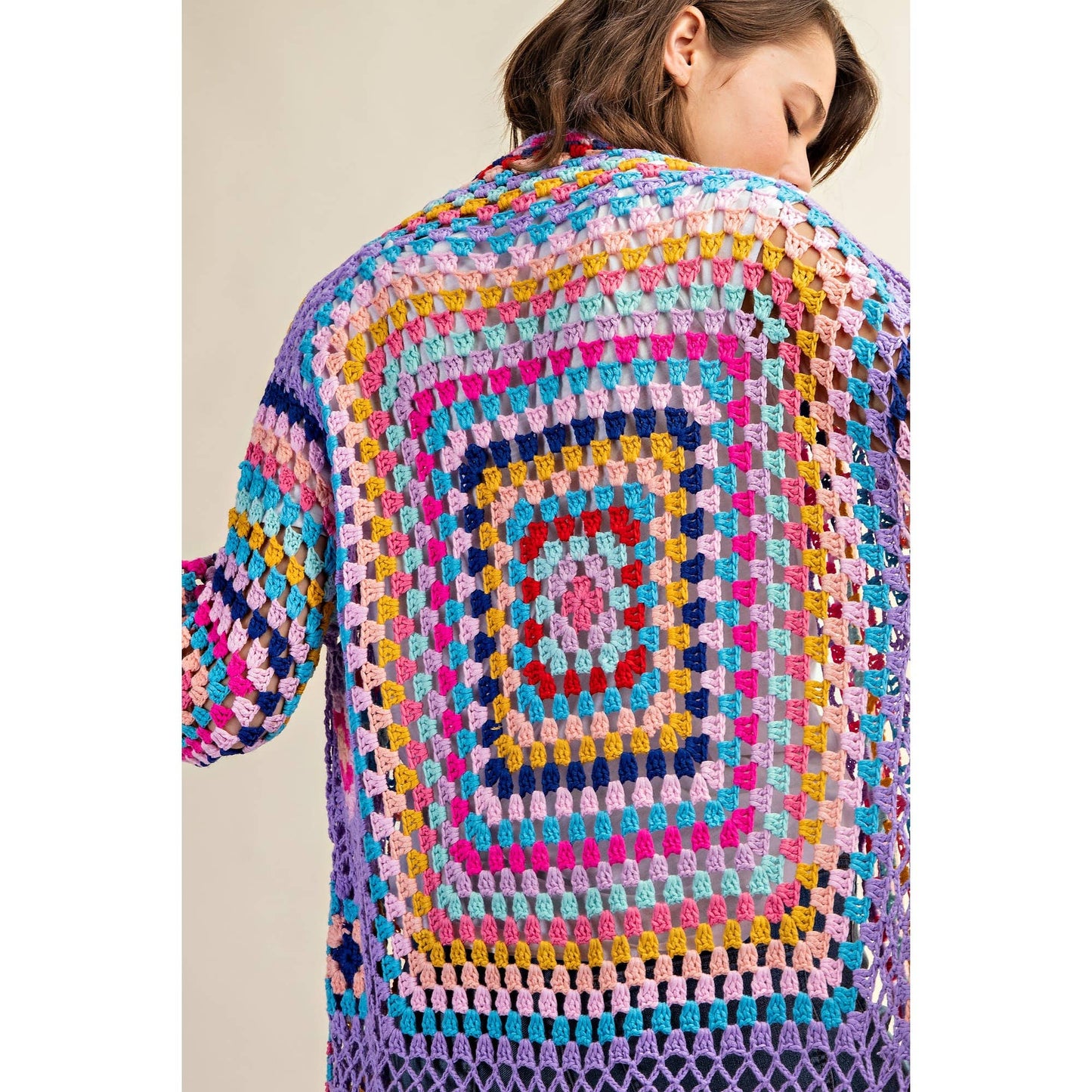 Sweet Generis - COLORFUL CROCHET FRINGE CARDIGAN DUSTER: Lavender