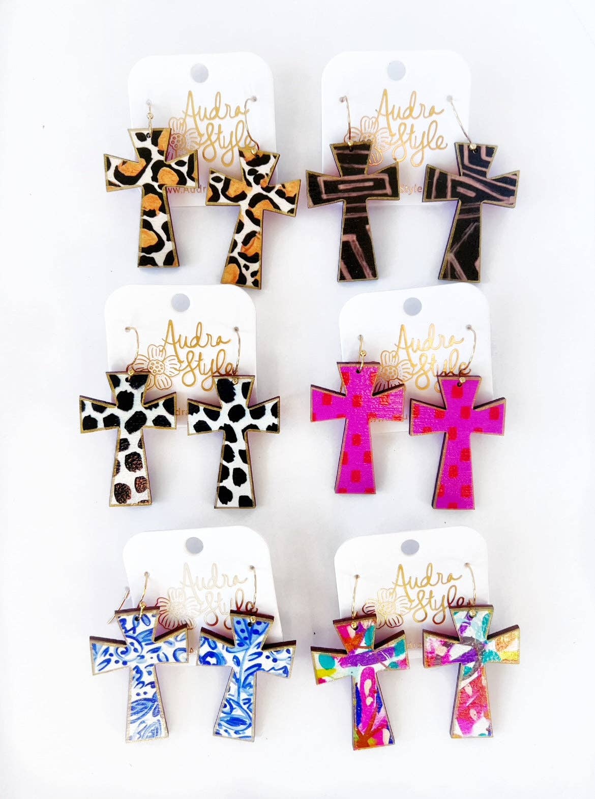 Audra Style - Cross Dangle Earring- Abstract Print-Religious