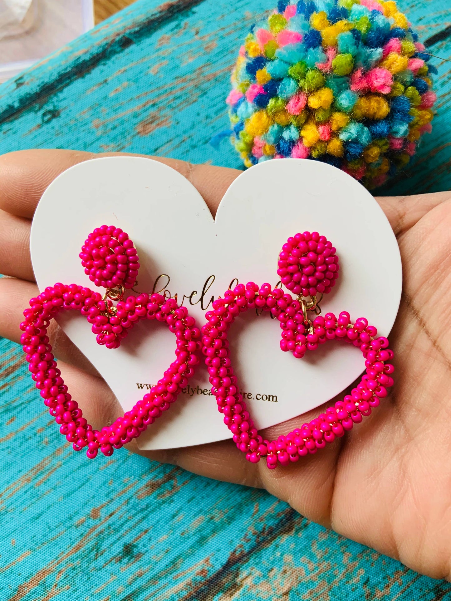 Lovelybeadz - Pink Beaded heart Earrings