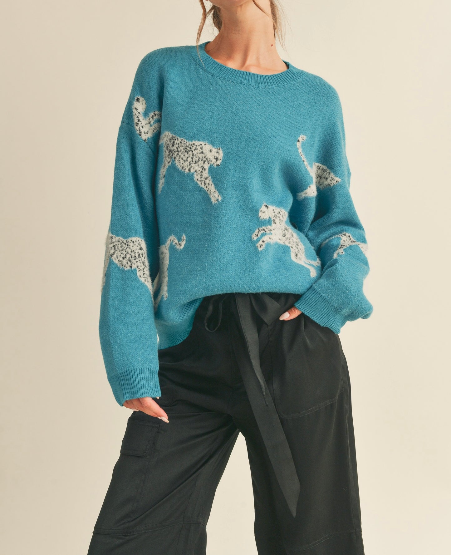 Teal Leopard Print Sweater