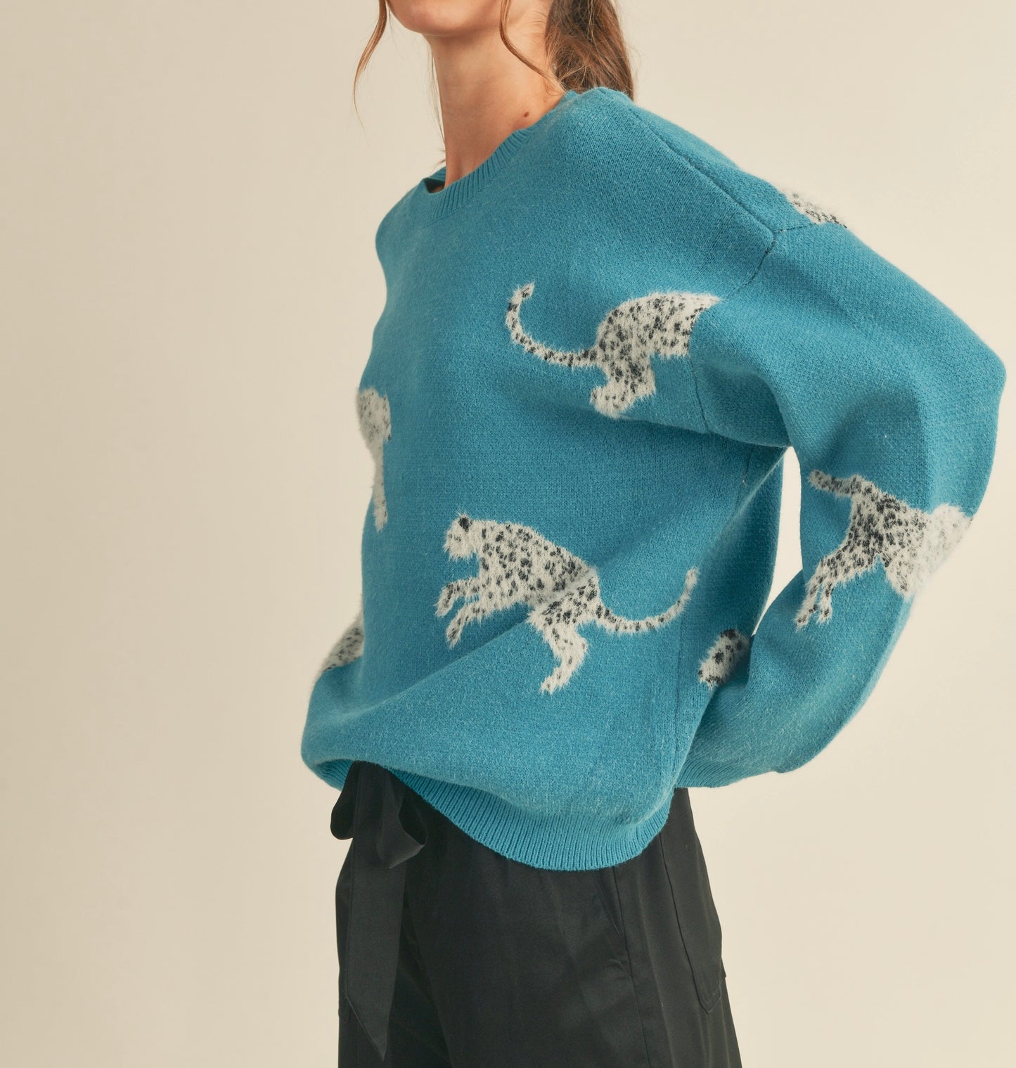 Teal Leopard Print Sweater