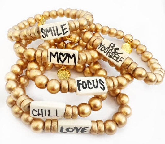 Audra Style - Affirmation Word Beaded Bracelets Inspirational - Matte Gold: Pray