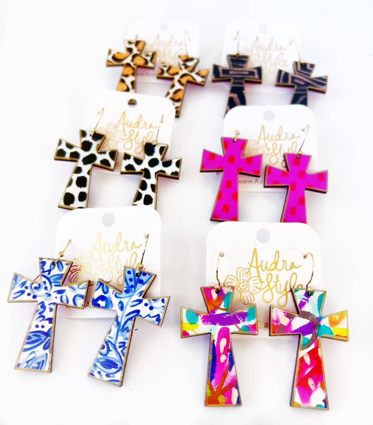 Audra Style - Cross Dangle Earring- Abstract Print-Religious