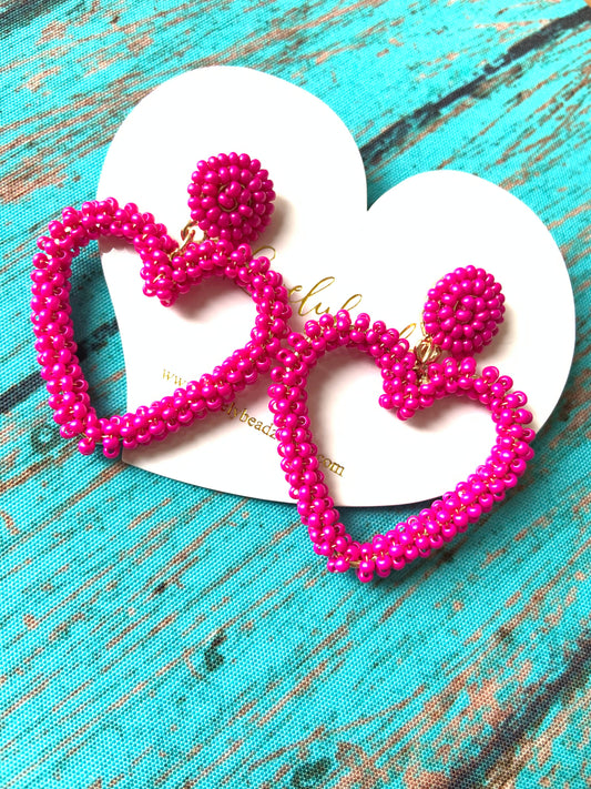 Lovelybeadz - Pink Beaded heart Earrings