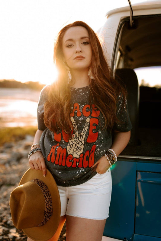 Southern Bliss Co. - Peace Love America Bleached Star Tee