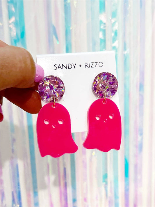 Sandy + Rizzo - Hot pink ghost earrings