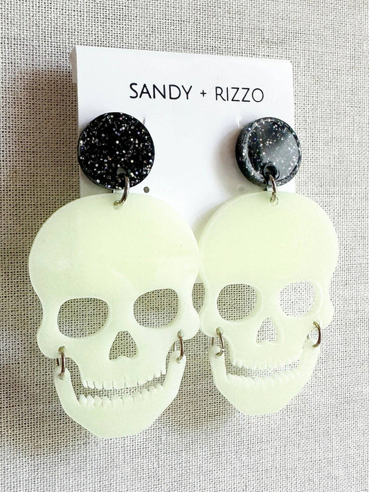 Sandy + Rizzo - Glow in the dark skull earrings