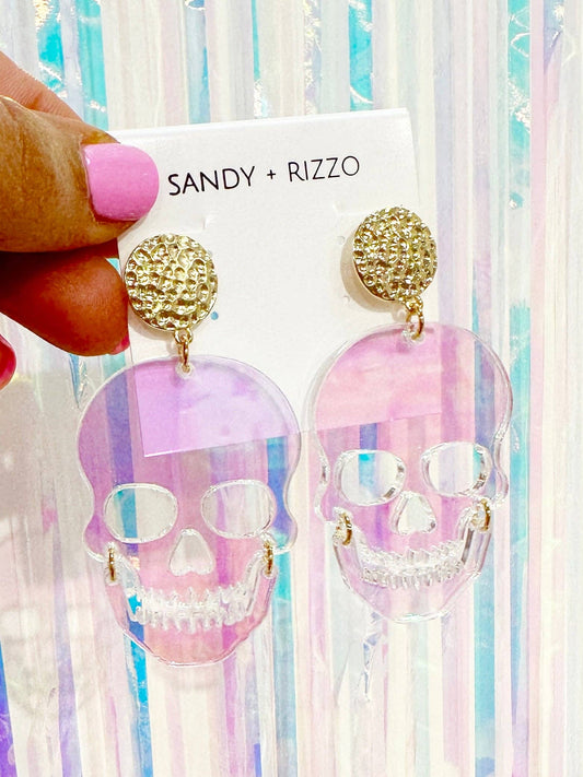 Sandy + Rizzo - Iridescent Skull earrings