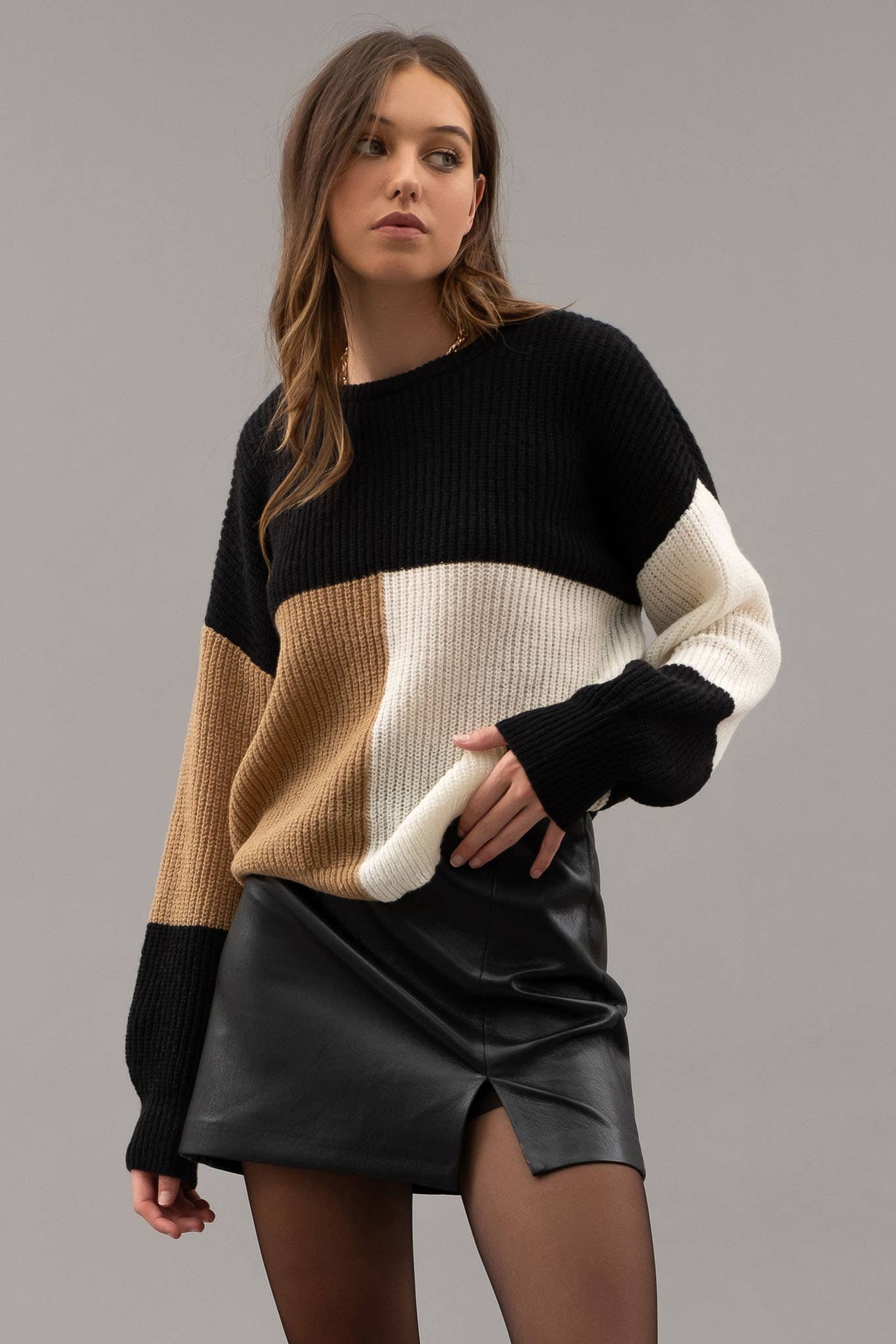 Blu Pepper - COLORBLOCK BACK TIE KNIT SWEATER