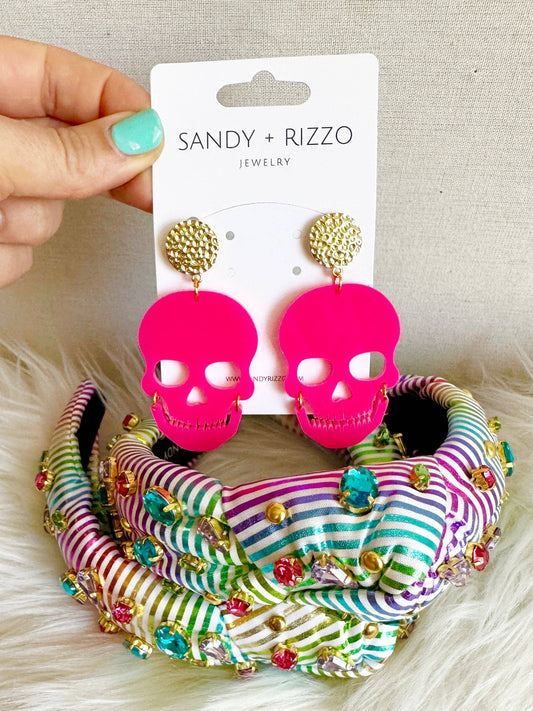 Sandy + Rizzo - Hot Pink Skull earrings